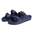 thumbnail image 1 of Outdoor indoor Comfort Slides Double Buckle Adjustable Flat Sandals (Navy Blue, 37), 1 of 3