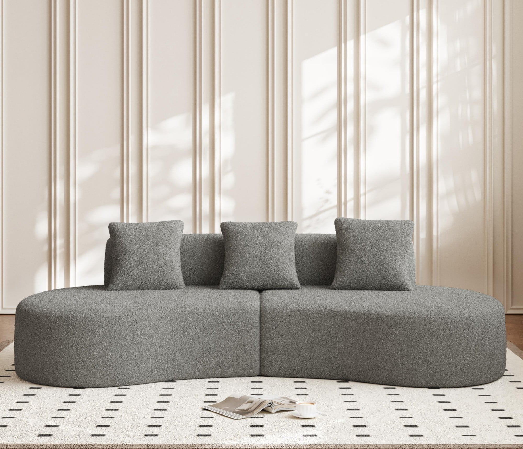 Gewnee 109" Modern Curved Sofa, Velvet Fabric 4 Seater Curved Shaped Sectional Couch for Living Room, Bedroom, Office.Gray
