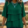 thumbnail image 5 of SETOOFF Womens 3/4 Length Sleeve Tops Chiffon Blouses Round Neck Multi Layer Ruffle Flare Sleeve Loose Casual Shirts Women Spring Summer Office Daily Outfit, 5 of 7