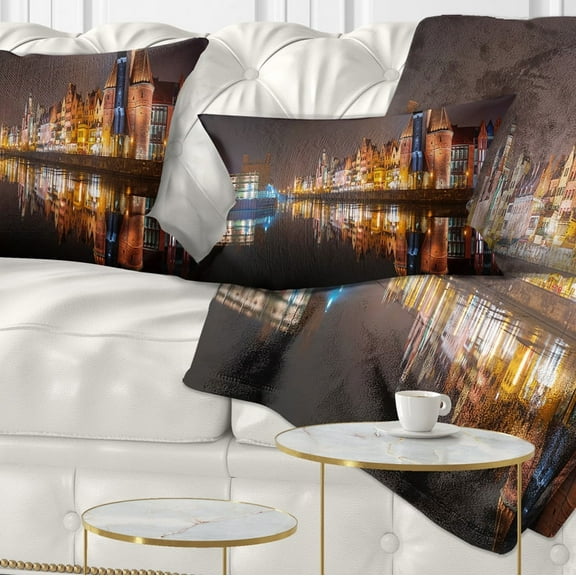Designart Panorama of Gdansk Old Town - Landscape Photography Throw Pillow - 12x20