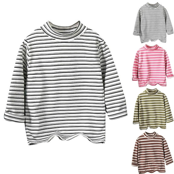 Avtoify Girls Long Sleeve Shirts Casual, Toddler Girls Fall Clothes, Children's Striped Casual Sport Round Neck Long-Sleeved High Neck Basic Shirt