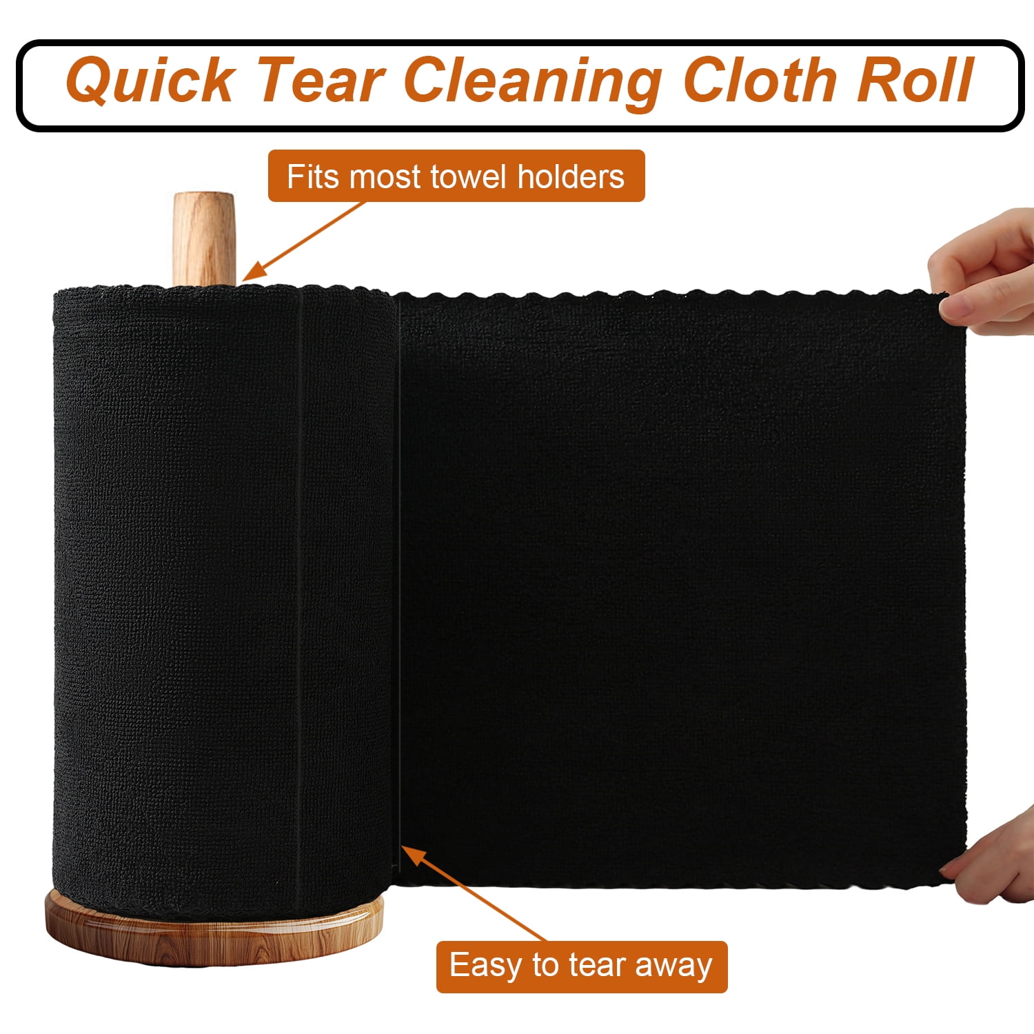 Beartech 80 Pack Microfiber Kitchen Towels Cleaning Cloth Roll,Lint Free Rags & Tear Away Reusable Towels,Washable Shop Rags,Ultra Absorbent Dish Rags for Car Kitchen Window Garage-Black