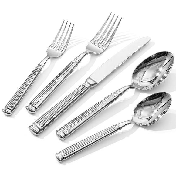 KINGSTONE Silverware Set, 10-Piece 18/10 Stainless Steel Flatware Set - Roman Column Embossed Thick Handle, for Wedding, Home, Restaurant, Kitchen an