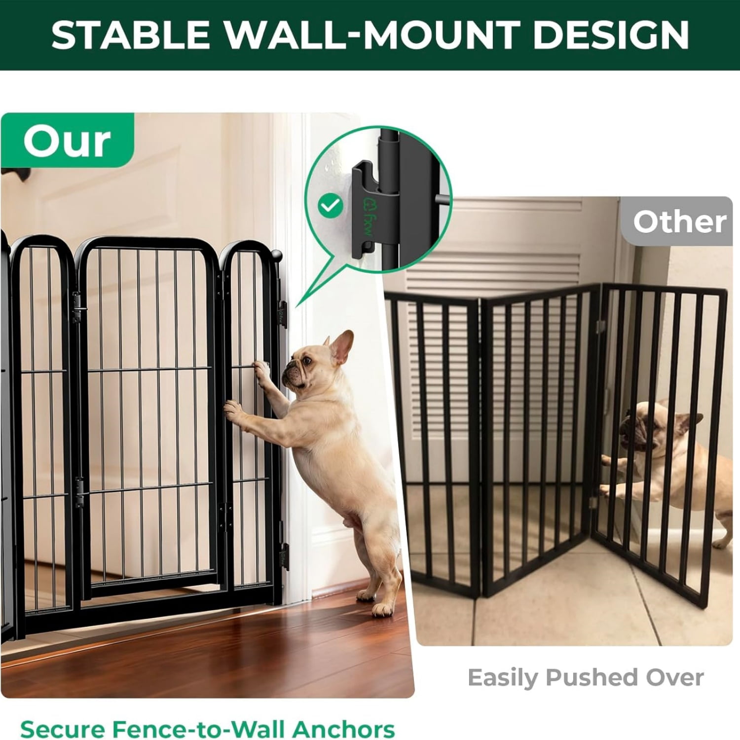 Dog Gate Extra Wide Designed for Indoor Use, Adjustable Width Up to 183-inch Wide (24" H 8 Wire Panels for Puppies and Small Dogs), Black