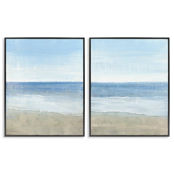 Stupell Industries Coastal Seafoam Beach Waves Nature Painting Black Framed Art Print Wall Art, 24 x 30, Set of 2