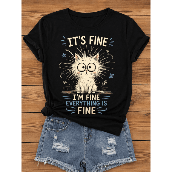 Women's Funny White Cat Graphic T-Shirt, Cute Cat Print Tee, Casual Short Sleeve Crew Neck Summer Top, Soft Everyday Shirt Gift for Cat Lovers