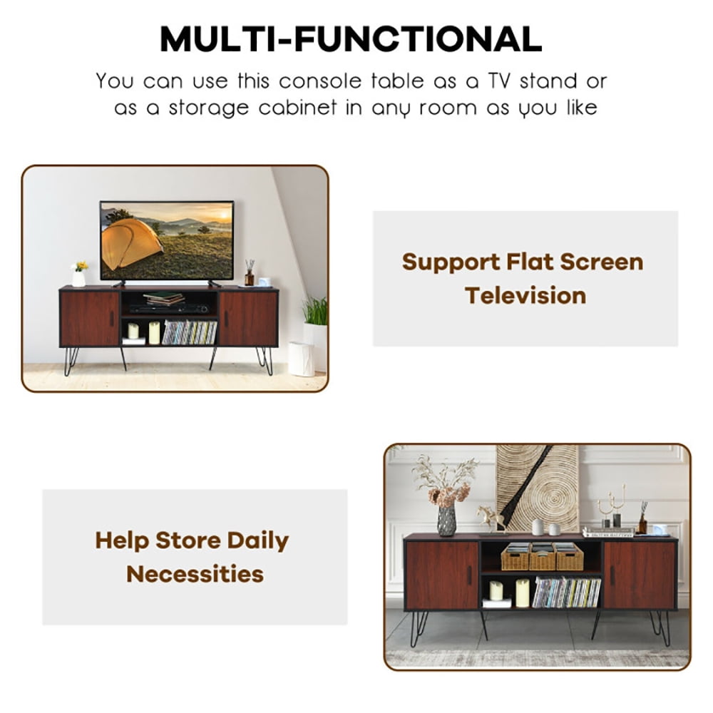 Finihen TV Stand, TV Cabinet, 59 Inches Retro Wooden TV Stand for TVs up to 65 Inches, Media Entertainment Center with Storage, for Living Room, Bedroom, Brown