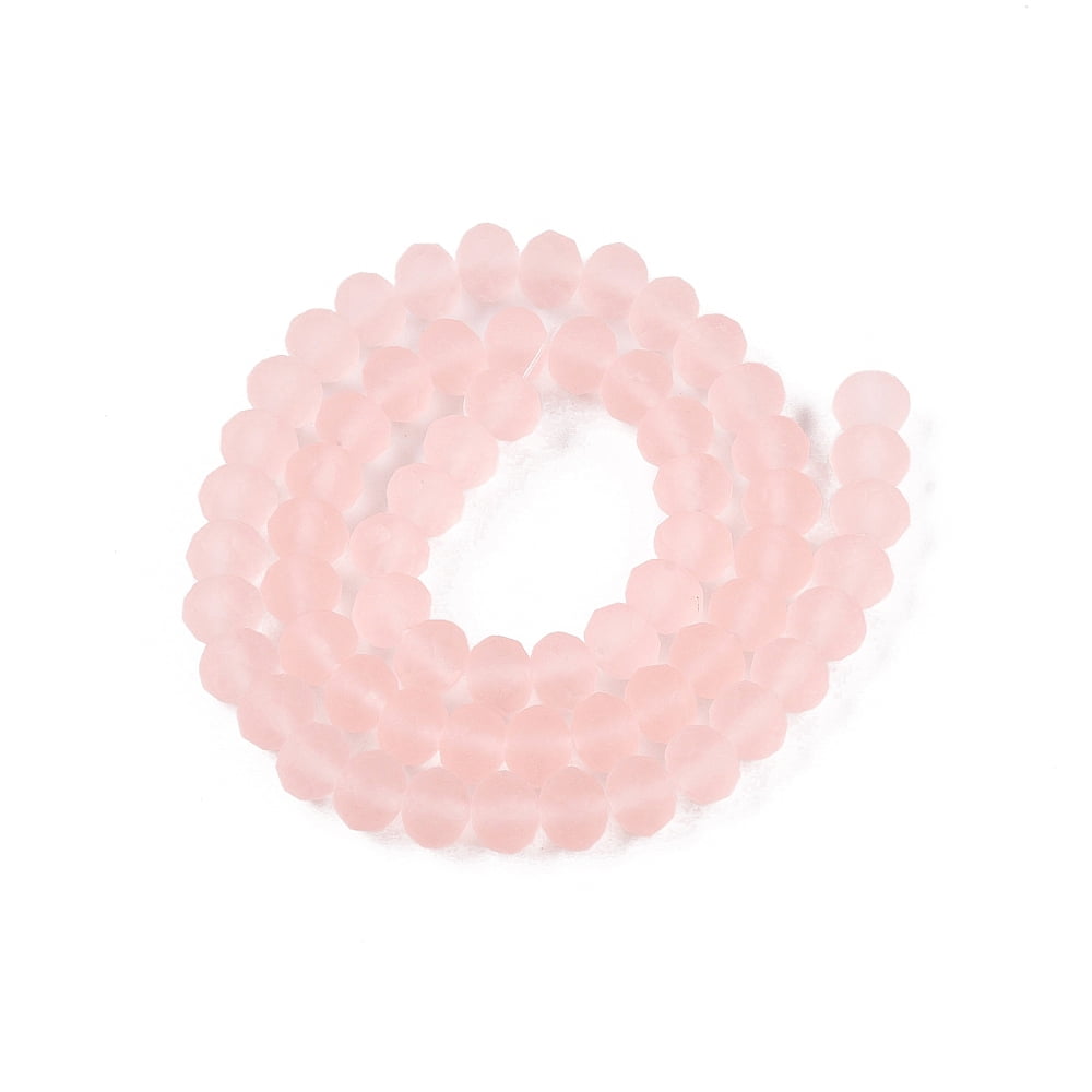 Transparent Glass Beads Strands Faceted Frosted Rondelle Pink 8mm Hole: 1mm about 64~65pcs/strand 40~41cm