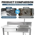 thumbnail image 3 of Stainless Steel Utility Sink, 40 Inch Commercial Kitchen Sink, Freestanding Single Bowl Laundry Sink with Drawer & Cold and Hot Water Pipe for Indoor Outdoor Farmhouse, 3 of 8