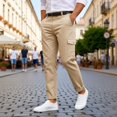 thumbnail image 2 of Tisuna Casual Pants For Mens Solid Color Zipper Button Straight Leg Trousers Breathable Fashion Male Work Street Pants Khaki Size Xxxl, 2 of 8