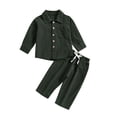 thumbnail image 2 of Toddler Boy Linen Set, Button Down Shirt & Pants Two-Piece, Long Sleeve Casual Matching Outfit For Boys Army Green 3-4 Years, 2 of 8