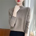 thumbnail image 5 of Women's Mock Turtleneck Sweater, Long Sleeve Embossed Design Pullover, Chunky Knit Winter Top, Solid Color Casual Jumper, Batwing Sleeve Sweater, Everyday Winter Wear Light Ashy M, 5 of 7