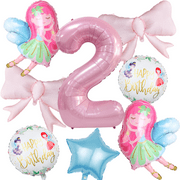 Little Fairy Digital Balloon Set withTwo elegant pink bow Suitable for Girls' Birthday Parties Decoration.