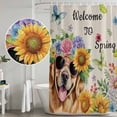 thumbnail image 4 of Spring Dog Shower Curtain Set - 48" x 72" Washable Bathtub Curtain with 12 Hooks, Rustic Watercolor Botanical Floral Sunflower Waterproof Fabric Stall Shower Curtains for Bathroom/Bathtub Décor, 4 of 6