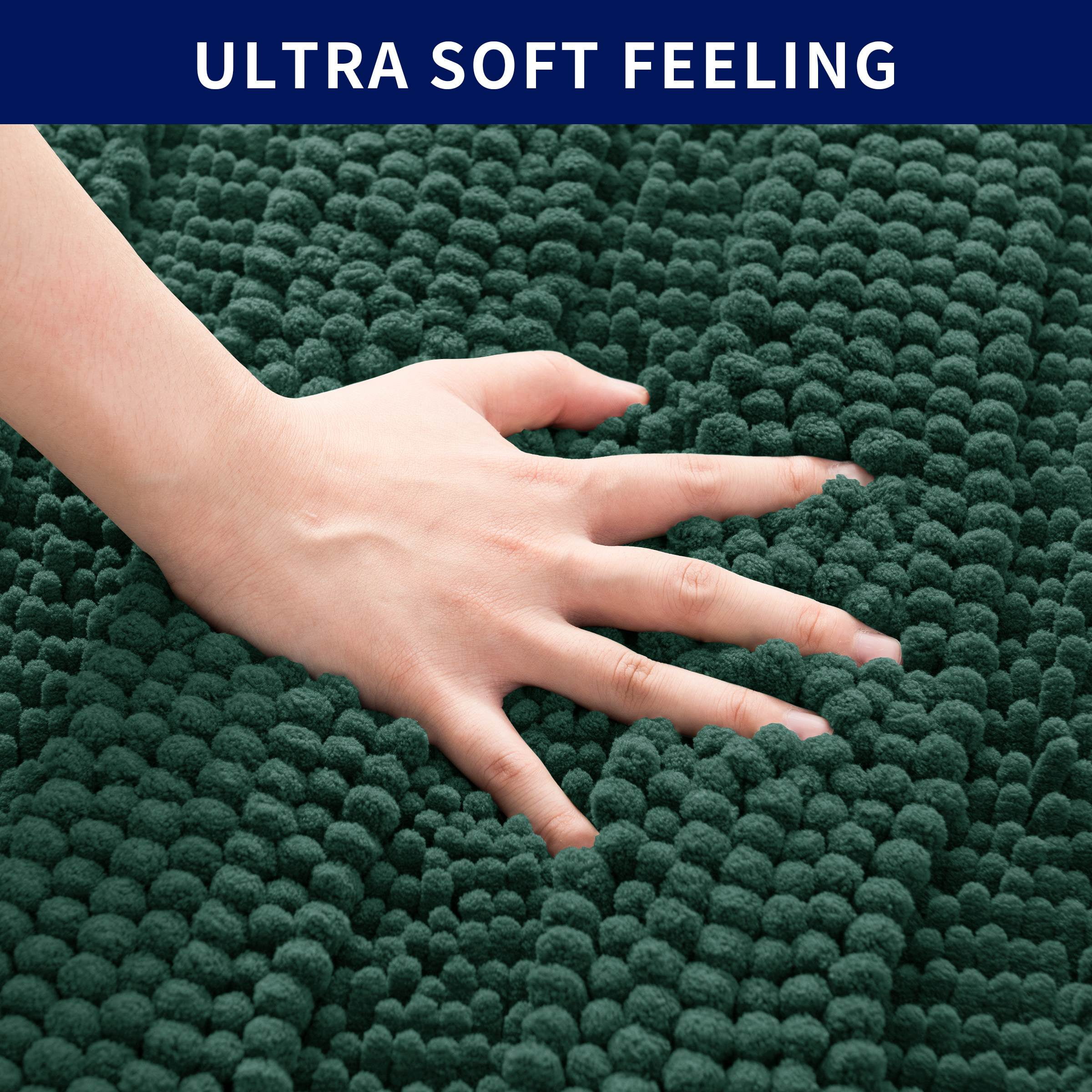 Subrtex Bathroom Rugs Non-Slip Chenille Soft Striped Plush Bath Mat (Green, 20"x32")