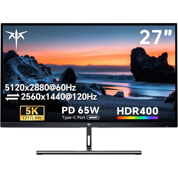 Restored Restroed KTC H27P3 27" 5K Monitor, 5120 x 2880 5K2K Monitor with 65W Type-C Port, Dual Mode Computer Monitors Compatible with Mac mini, IPS Panel, HDR 400, 217 PPI, 135% sRGB, HDMI DisplayPort, Tilt (Refurbished)