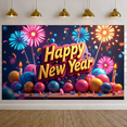 thumbnail image 3 of Colorful Design Happy New Year Banner Festive Fireworks Celebration Backdrop for New Year Party Indoor Decoration Holiday Event, 3 of 9