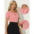 thumbnail image 2 of DARING DIVA Woman's Peasant Ruffles Puff Sleeve Gingham Plaid Top XS Red, 2 of 6