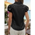 thumbnail image 3 of Women Puff Short Sleeve Button Down Shirt Collared Ruched Fitted Blouse, 3 of 6