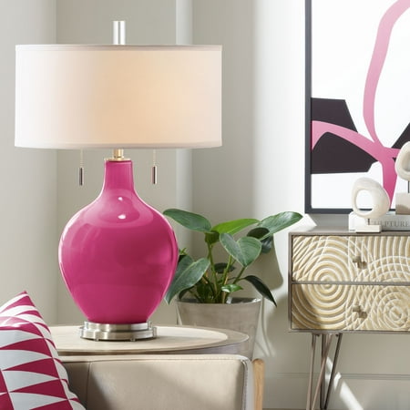 Light Pink Lamp Color Plus Modern Table Lamp Vivacious Pink Glass Gourd White Drum Shade for Living Room Family Bedroom Bedside Nightstand Office ()