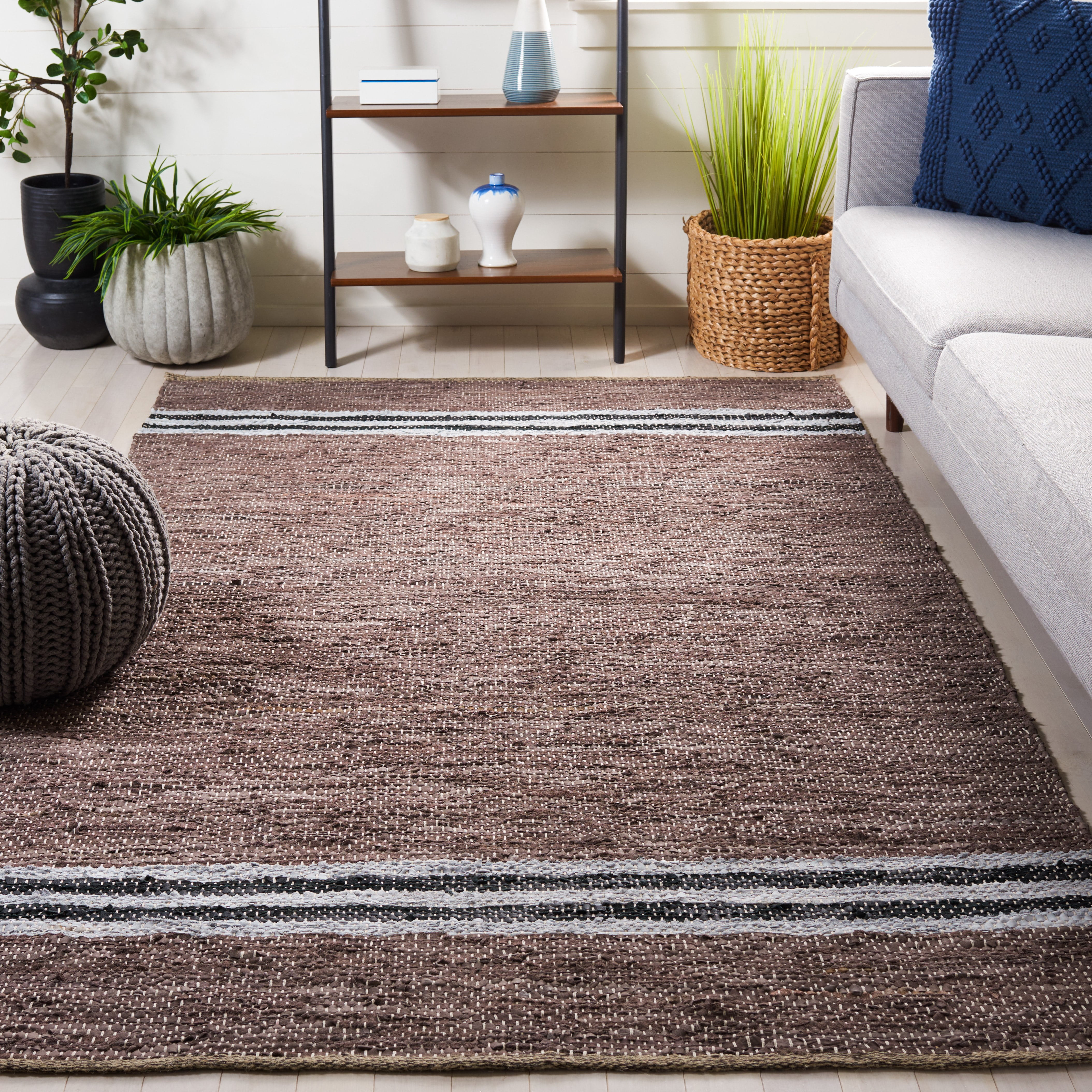 SAFAVIEH Vintage Leather Grace Striped Area Rug, Grey/Ivory, 8' x 10'