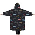 thumbnail image 2 of Oversized Wearable Blanket Hoodie,Black Controllers Games Labels Black Pattern Sherpa Blanket Hoodie with Super Pockets,Super Warm Fuzzy Pullover for Women & Men, 2 of 6