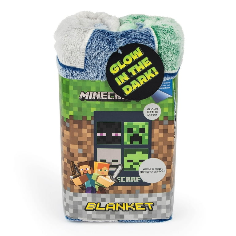 Minecraft Bad Mobs Club Glow In The Dark Kids Blanket 62 x 90 Microfiber Blue Mojang Gaming Bedding