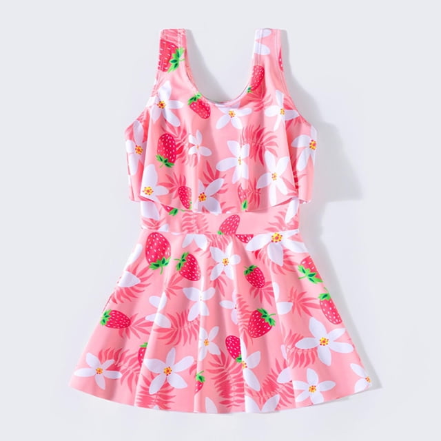 Little Girls One Piece Swimming Bathing Suit Ruffle Floral Pattern Girls Swimsuits Quick Dry Girls Bathing Suit 7-8 Years