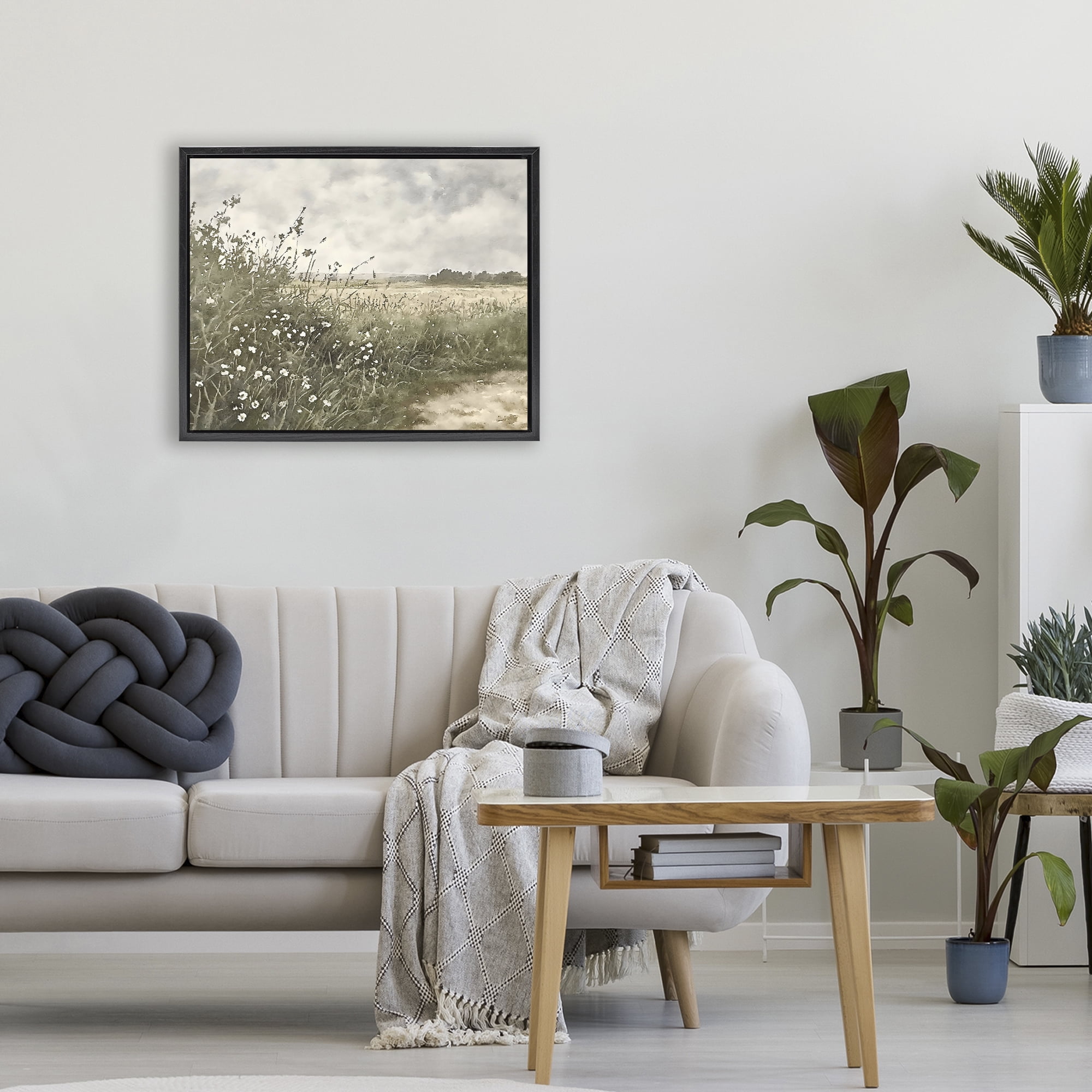 Stupell Industries Soft Meadow Landscape at Dusk Black Framed Floater Canvas Wall Art, design by Riley B