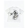 thumbnail image 2 of Women's Oversized White T-Shirt with Chrome Face and Star Graphic Print, Loose Fit Y2K Streetwear Tee Top, 2 of 7