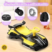 12V Electric Wiggle Car with Pedal for Kids, Rechargeable 2 in 1 Swing Toy, Devil Drifting Car with Backrests, Anti-Rollover, Spray, Light, Bluetooth, Maximum Speed up to 4 mph, for Ages 3 and Up