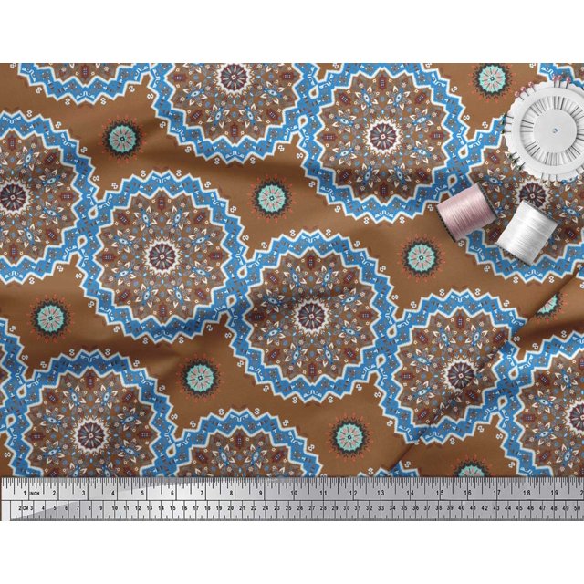 Soimoi polyester Crepe Fabric Mandala Ethnic Decor Fabric Printed Yard 52 Inch Wide