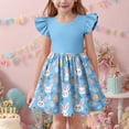 thumbnail image 4 of Girls Easter Dress Flutter Sleeve Bunny Print A-Line Sky Blue Stretch Casual Kids Spring Party Outfit,Size 11-12 T, 4 of 6