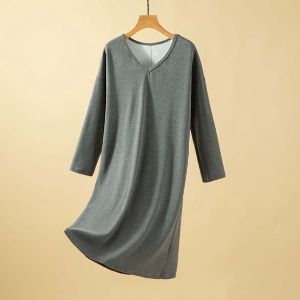 Camisón largo de manga larga para mujer, bata de baño holgada de invierno para el hogar, camisón de poliéster para mujer.
