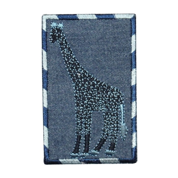ID 0767 Giraffe On Denim Patch Zoo Badge Portrait Embroidered Iron On Applique