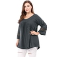 thumbnail image 1 of GRACE & GRANDEUR Women's Plus Size  Casual Solid Raglan Sleeves Tops Dark Grey 3X, 1 of 6