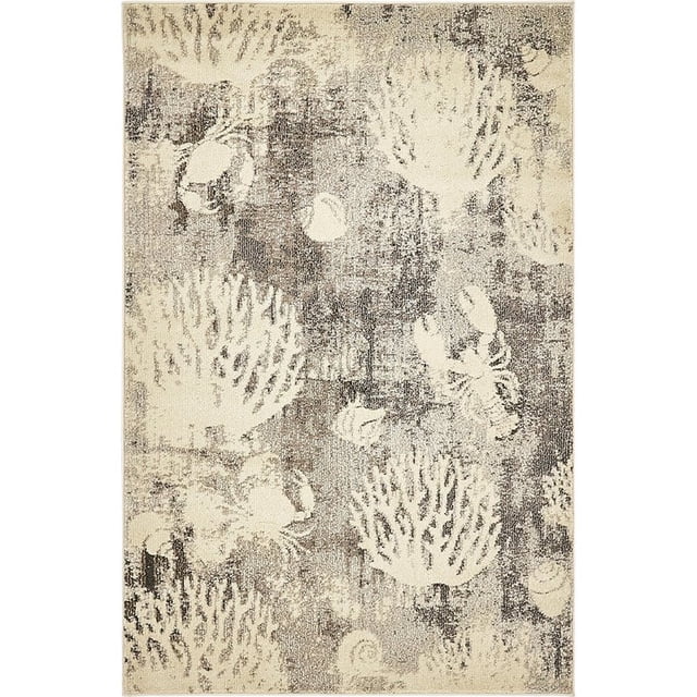 Unique Loom Positano Coral Lobsters Rug 4' x 6' Rectangle Light Gray/Beige