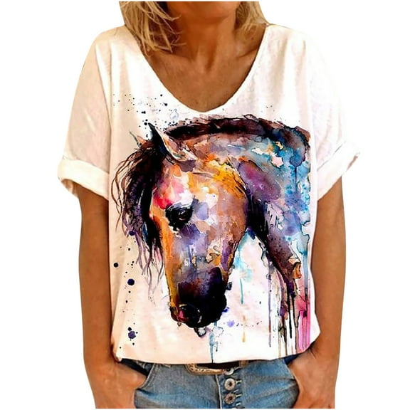 Pntutb Womens Vintage Sun Printed Pattern Casual Short Sleeve Tops Blouse