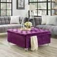 thumbnail image 2 of Posh Living Joshua Velvet Square Storage Ottoman with Lucite Legs in Purple, 2 of 8