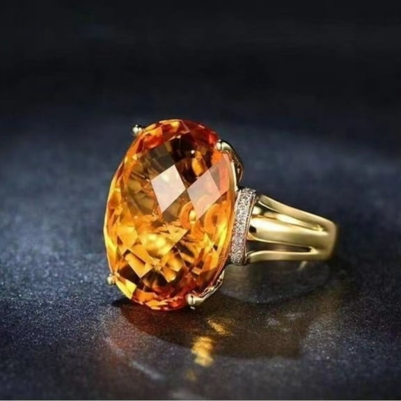 Citrine Ring Vintage Style Lucky Jewelry Fixed Size Accessory Wealth Transferring Symbol Gift for Women Men
