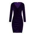 thumbnail image 3 of Komoo Women Mini Dress Long Sleeve V Neck Hide Tummy Velvet Bodycon Dress Cocktail Party Night Out Dresses Club Dress, 3 of 6