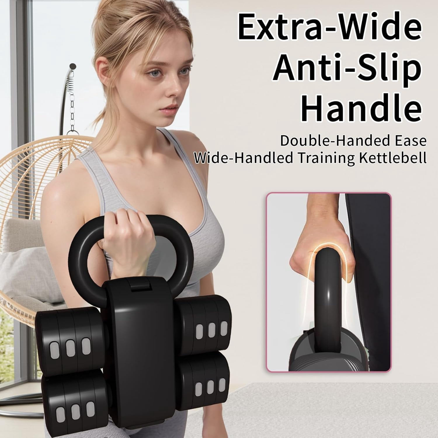 4-in-1 Adjustable Kettlebell and Dumbbell Set, Convertible Free Weights for Home Gym Fitness Training, Space-Saving Hand Weights for Women and Men, Black