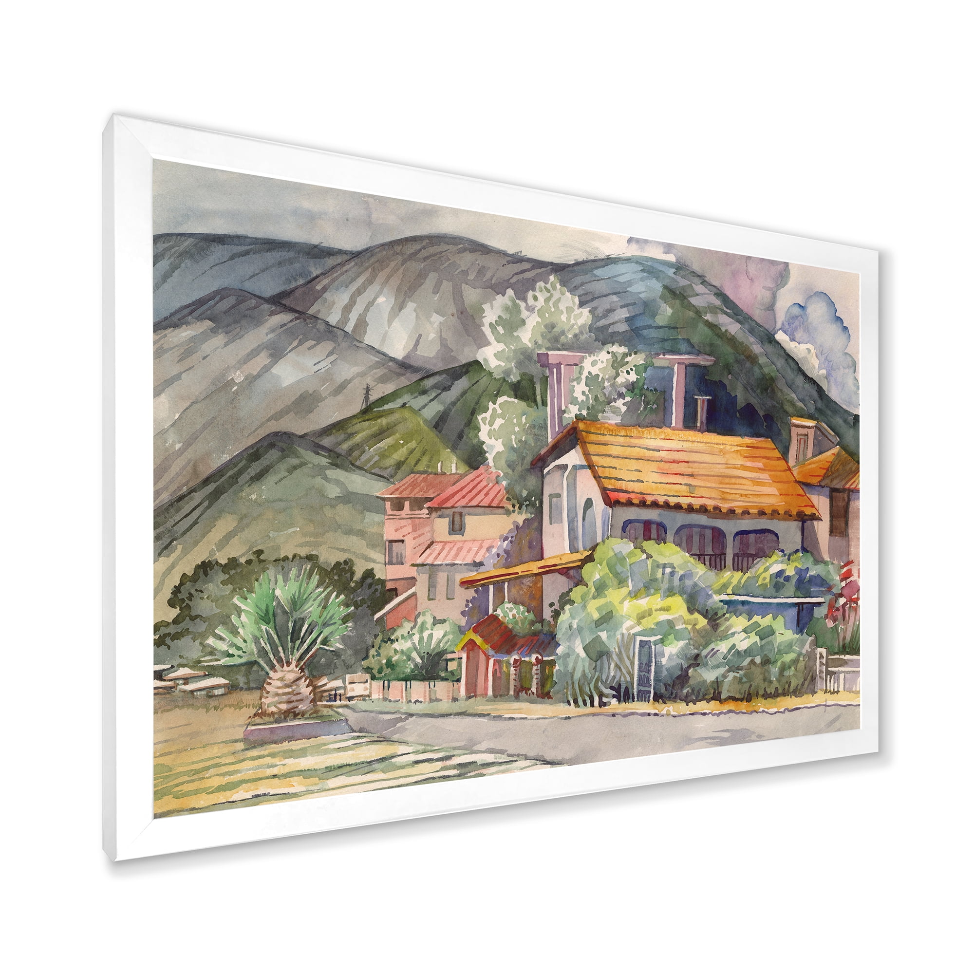 Designart 'Greek Mountains Landscape Off The Coast Of The Aegean Sea ' Traditional Framed Art Print