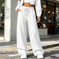 thumbnail image 3 of Sweatpants Women Solid Color Elastic Waist Wide Straight Leg Lightweight Casual Pants Fall Trousers with Pockets, 3 of 9