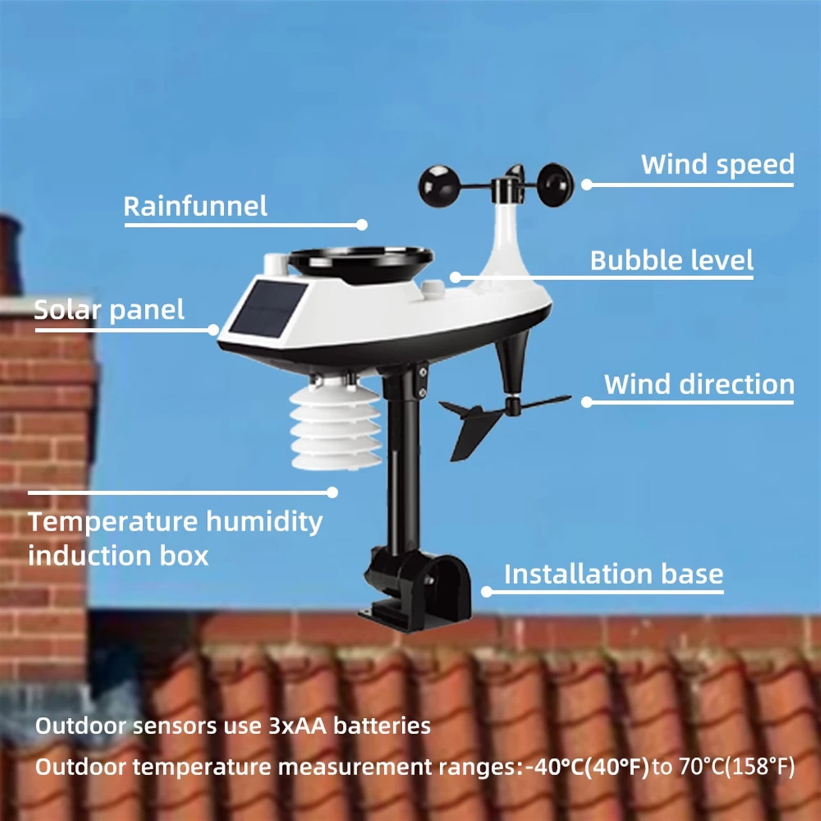 FJ3390A Weather Station Temperature Humidity Wind Speed Rainfall Detection Weather Forecast Hygrothermograph Alarm Clock