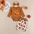 thumbnail image 2 of YDFCWXW Outfits Baby Girl My First Thanksgiving Romper+Polka Dot Pant+Headband Baby Girl Clothes Set (Coffee, 0-3 Months), 2 of 5