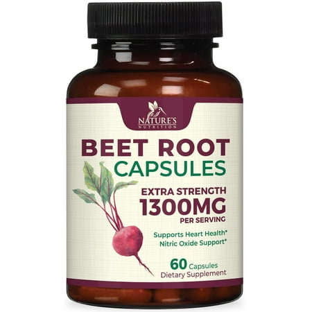 Beetroot Supplement - 1300mg Extra Strength Red Beet Root Powder Supports Nitric Oxide Production & Natural Energy - Vegan Herbal Pills Support Heart Health, GMO & Gluten Free - 60 Capsules