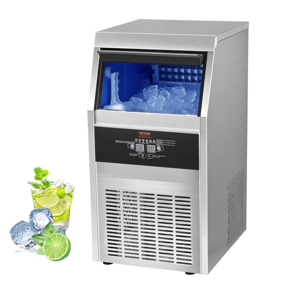 VEVOR Commercial Ice Makers 90 to 100LBS per 24H Stainless Steel 33LBS Storage Free Standing Commercial Ice Machine 4x9 Ice Cubes LED Display Auto Clean for Restaurant Bar