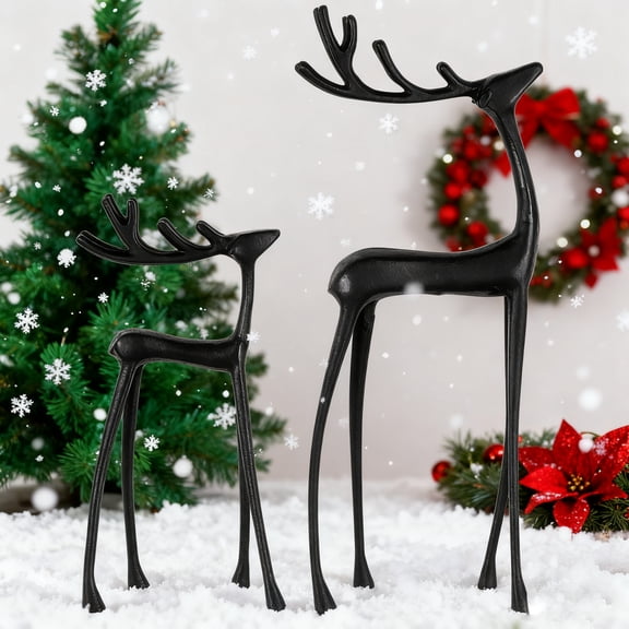 Big Black Reindeer Figurine Modern Christmas Statue with Clean Sculpted Lines and Minimalist Finish,Lightweight Resin Elegant Holiday Decor for Mantel and Shelf Tabletop