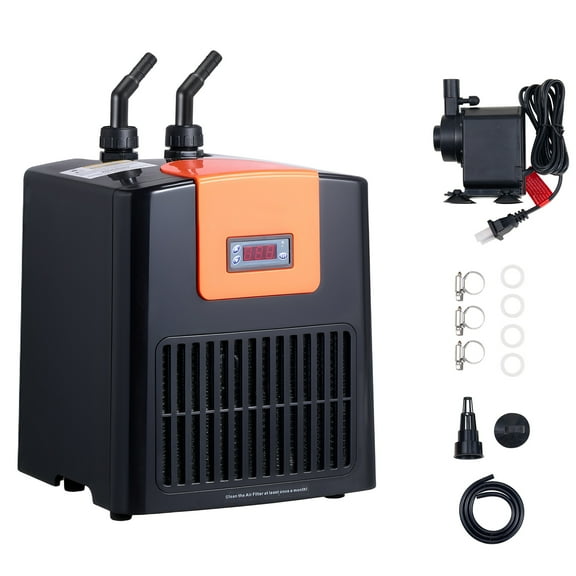 KFFKFF Aquarium Water Chiller, 1/10 HP Cooling System for 52-Gallon Tanks, Efficient Temperature Control for Hydroponics, Fish Tanks, Axolotls, and Coral Reefs, Quiet Compressor